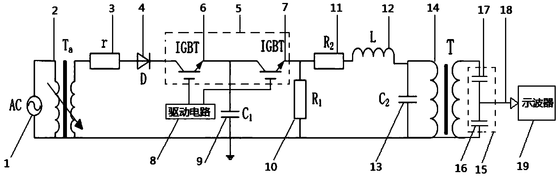 Transformer induced switching impulse voltage generation device triggered by IGBTs
