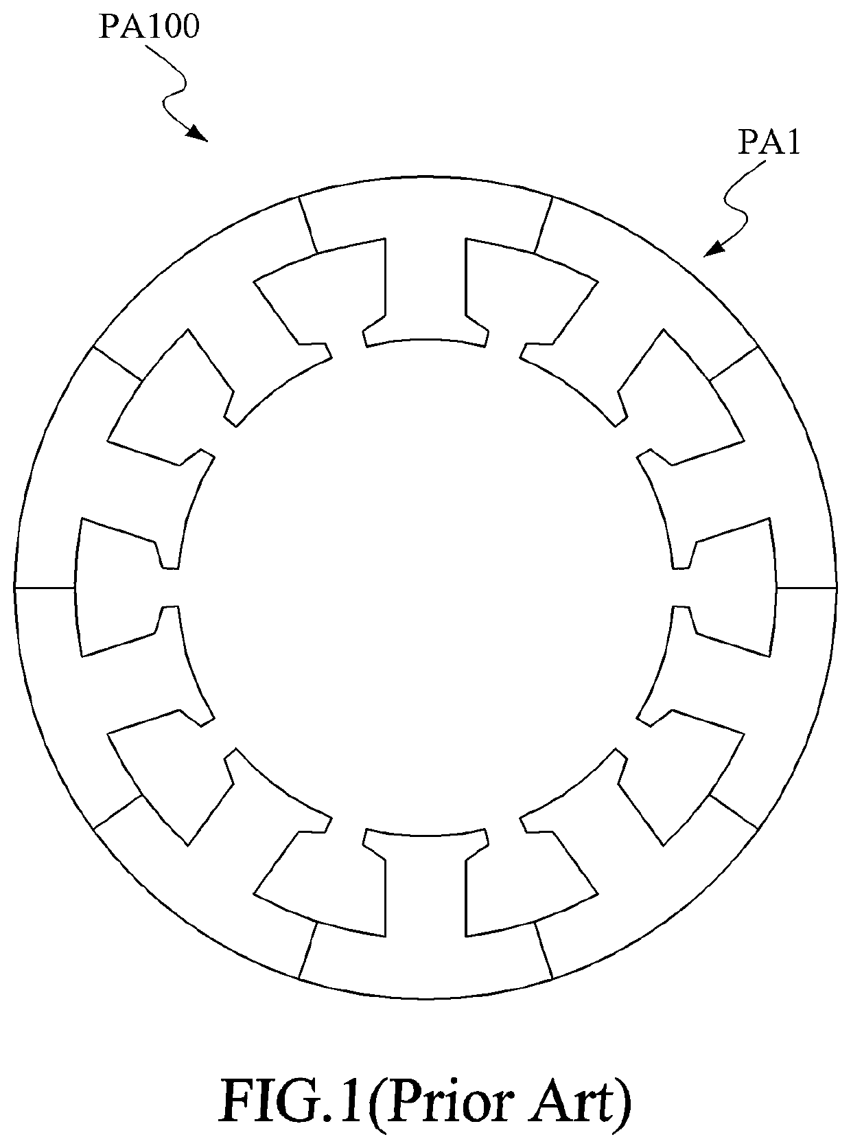 Stator tooth with stator-tooth arc-cutting structure