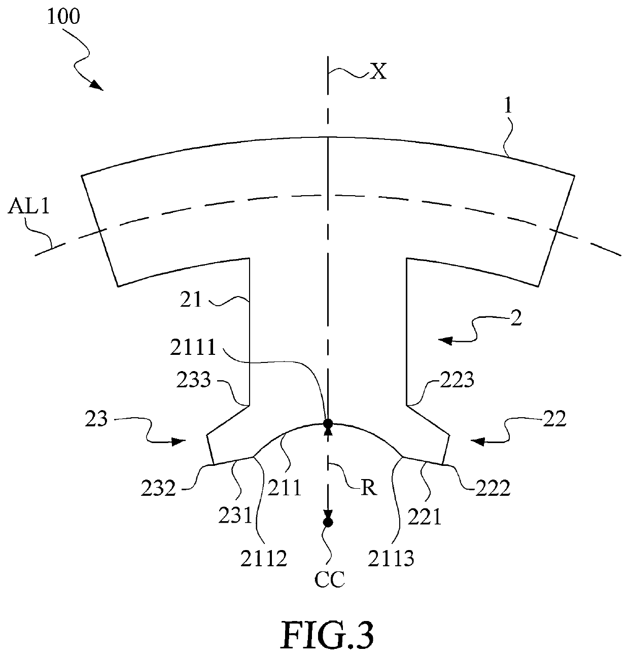 Stator tooth with stator-tooth arc-cutting structure
