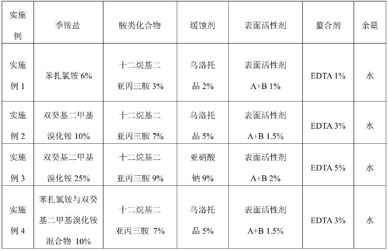 Disinfectant containing amines and quaternary ammonium salt and preparation method thereof