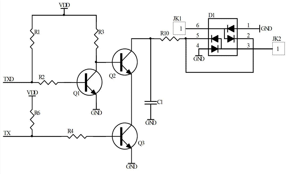 Wide-voltage single-data line non-polar communication interface circuit