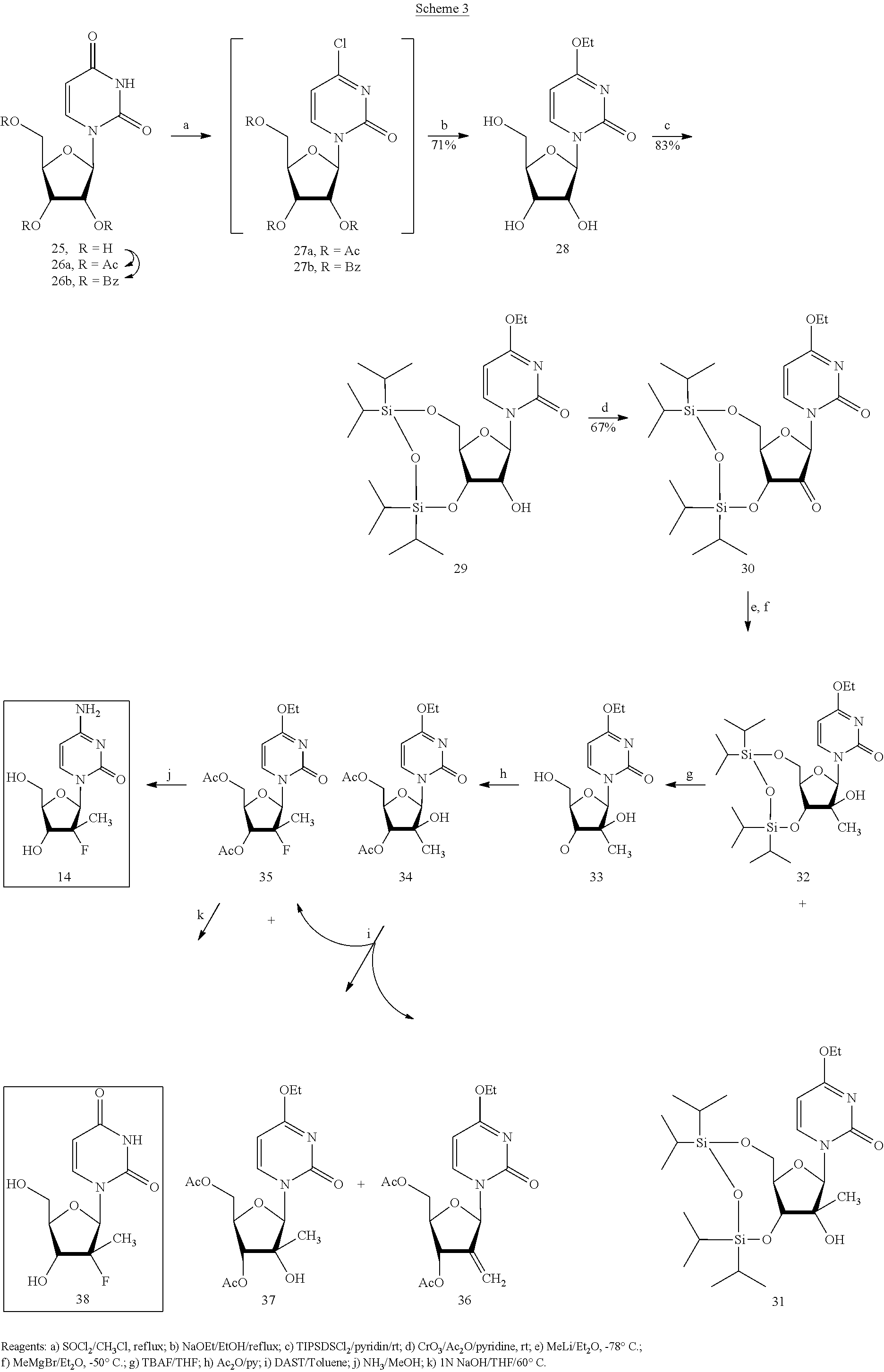 Preparation of 2'-fluoro-2'-alkyl-substituted or other optionally substituted ribofuranosyl pyrimidines and purines and their derivatives