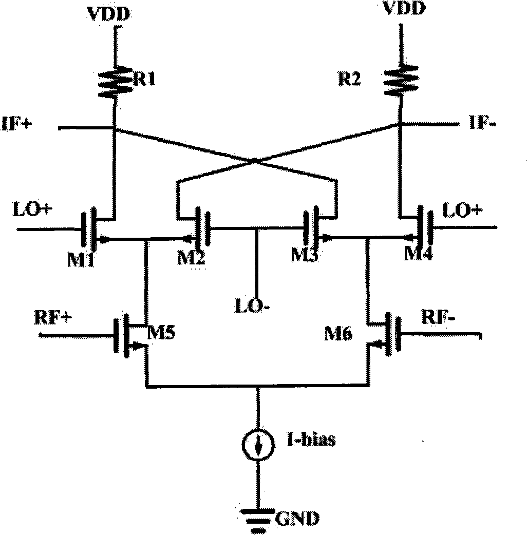 Current injection radio-frequency CMOS orthogonal upper frequency mixer taking parallel LC as load