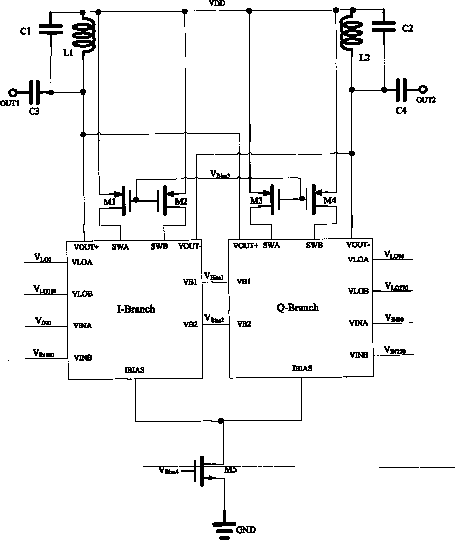 Current injection radio-frequency CMOS orthogonal upper frequency mixer taking parallel LC as load