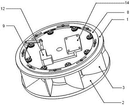 A centrifugal fan device with adjustable blades by Bluetooth remote control