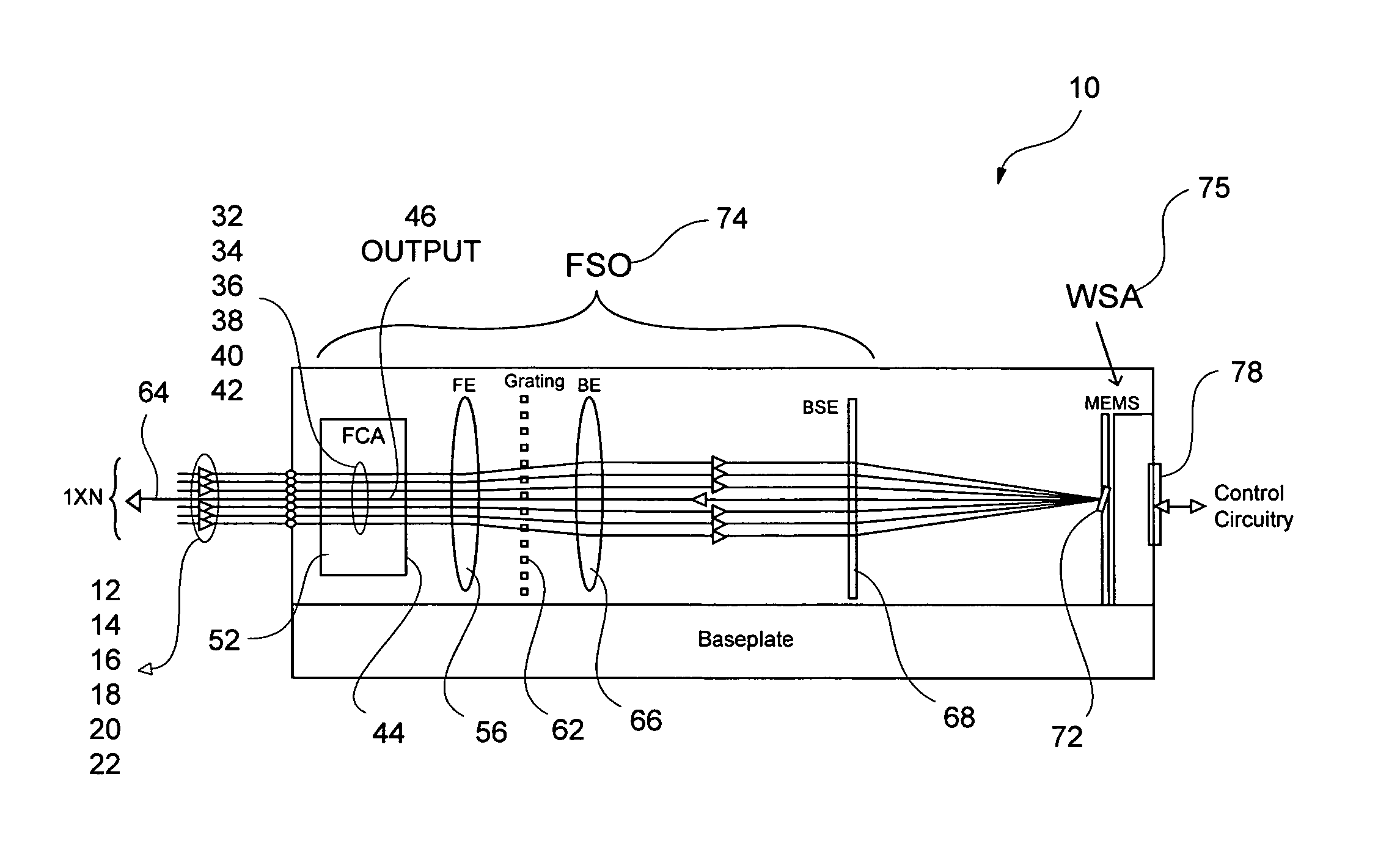 Beam steering element and associated methods for manifold fiberoptic switches and monitoring