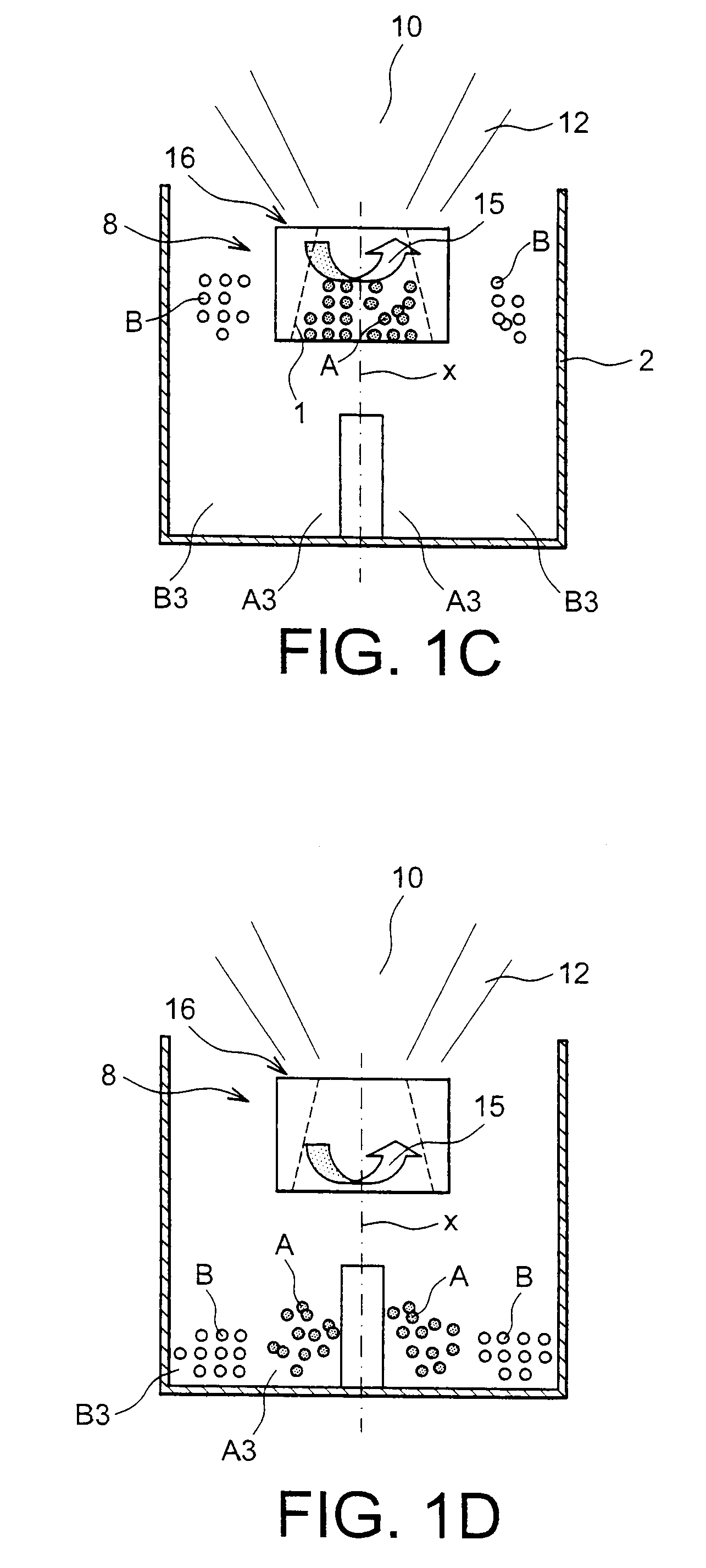 Filling device for at least two granular materials and filling method using such a device