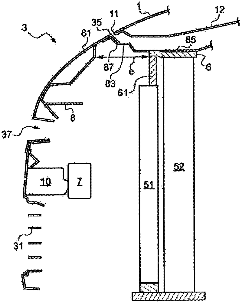 Automobile comprising front bumper with central portion extending as far as bonnet of said vehicle