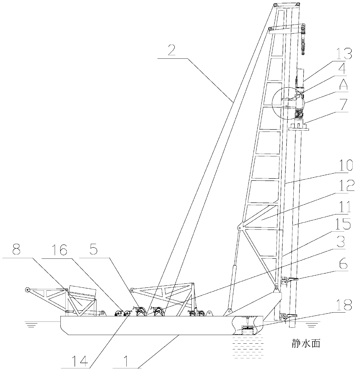 Pile driving barge and posture adjustment, positioning control and pile driving methods thereof