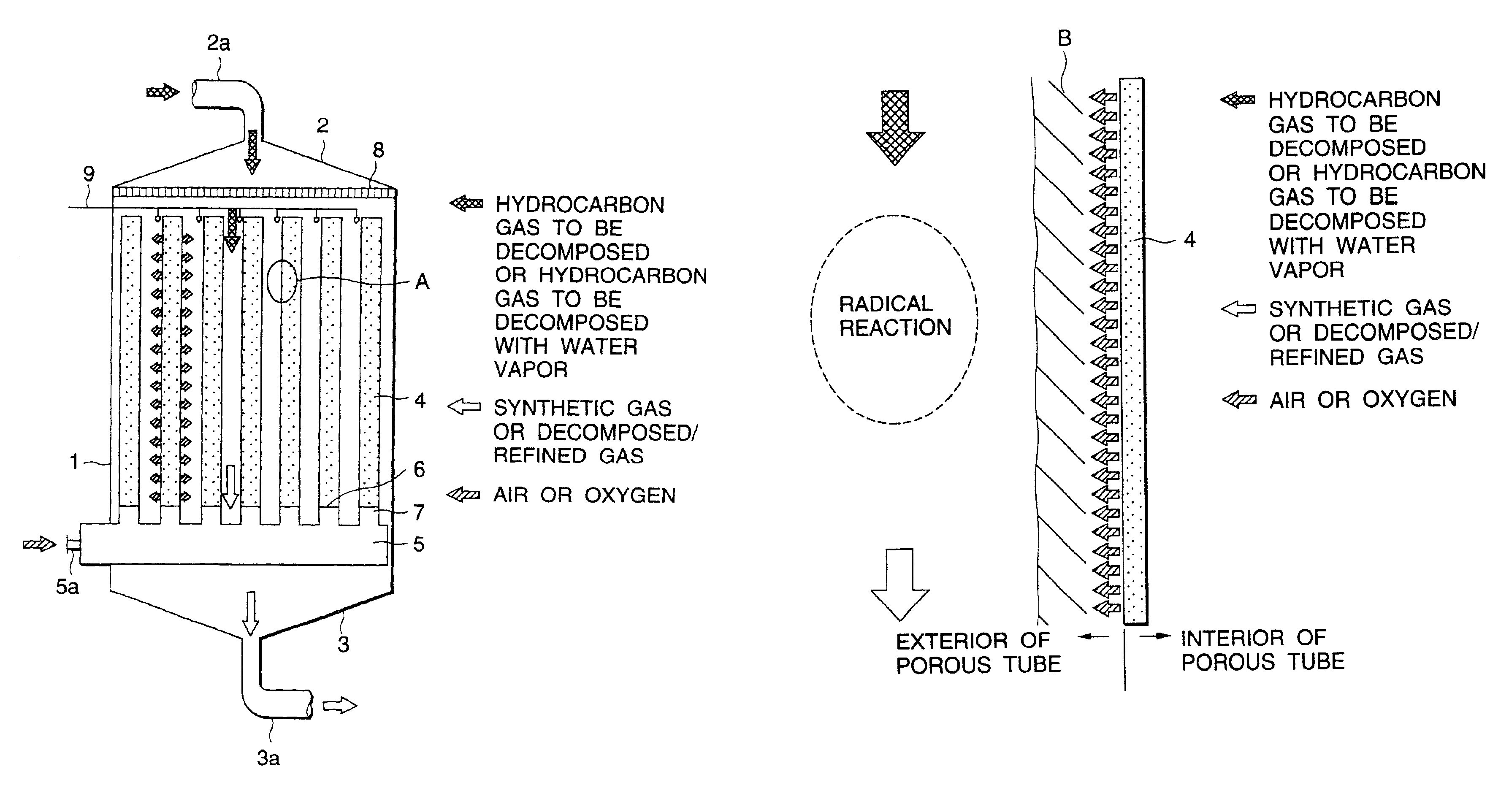 Process and apparatus for the pyrolysis of hydrocarbon gas