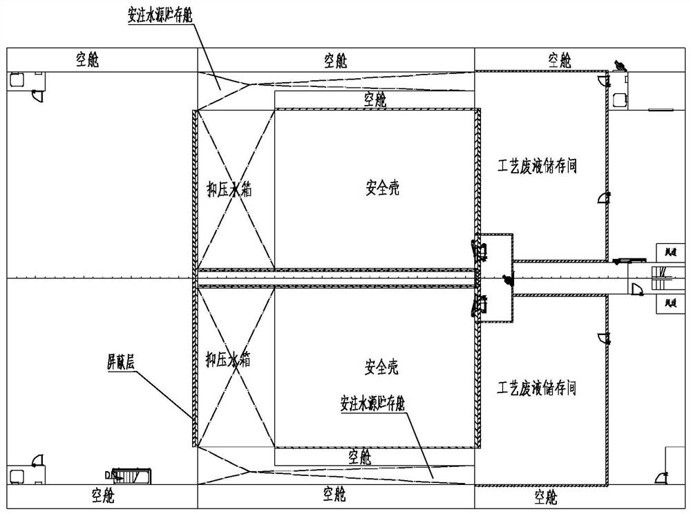 Overall arrangement structure of reactor cabin of water surface nuclear power ship