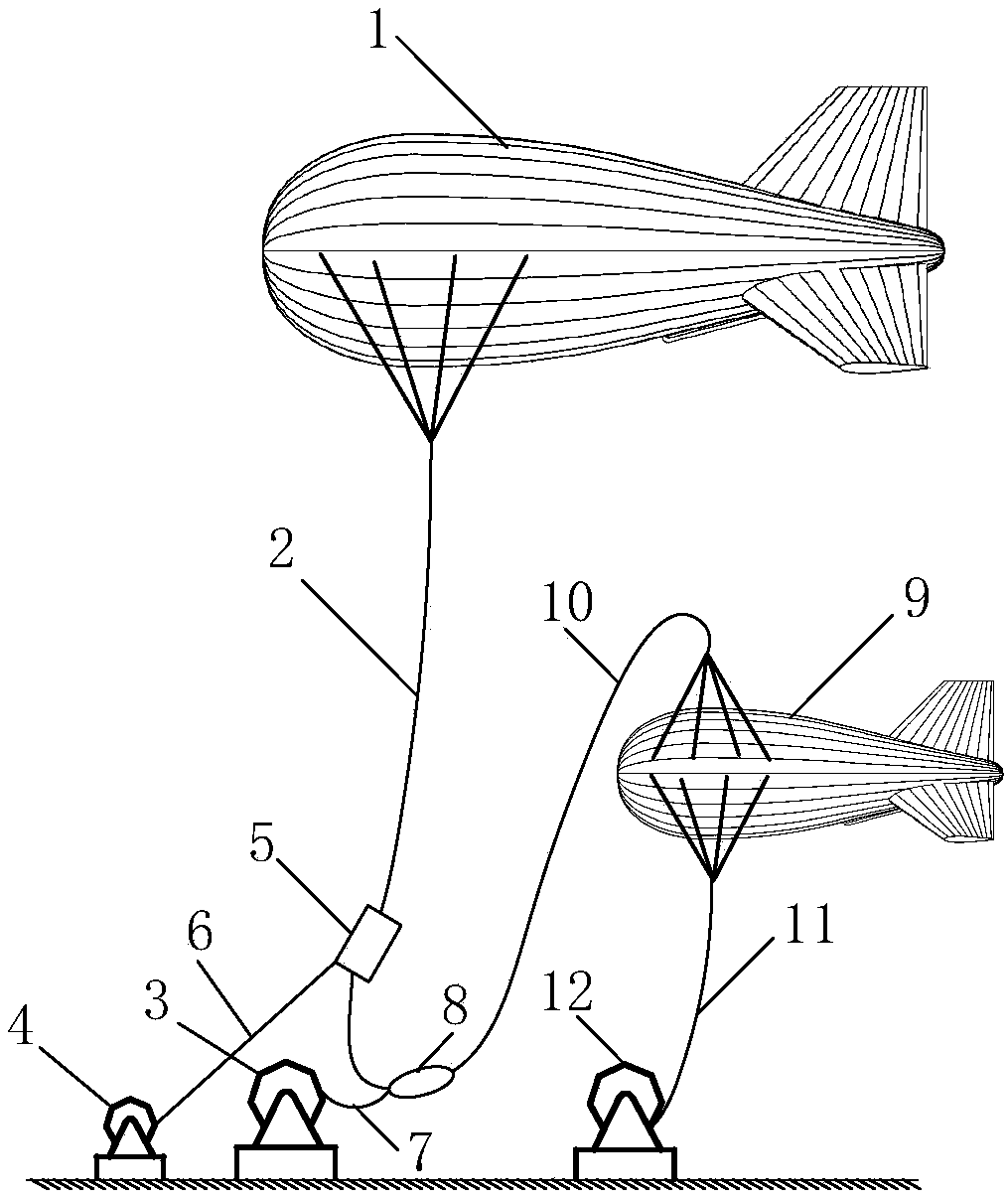 Series-type tethered aerostat and releasing method thereof