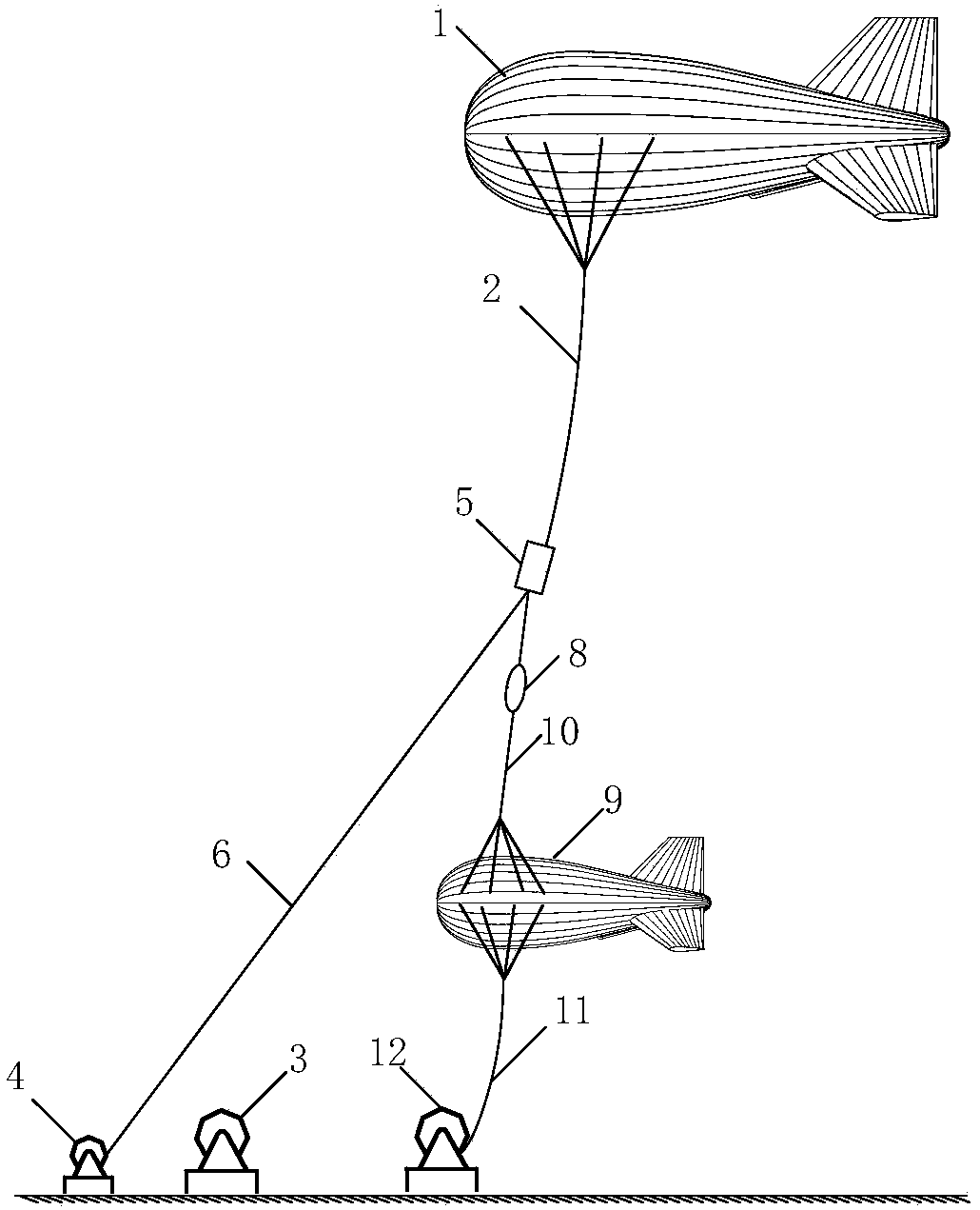 Series-type tethered aerostat and releasing method thereof