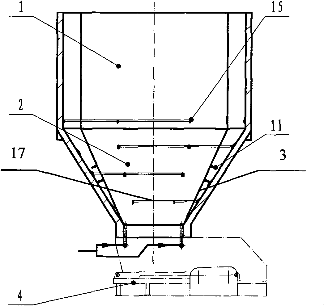 Device for eliminating blocking stocks from reinforced concrete ore bin and using method thereof