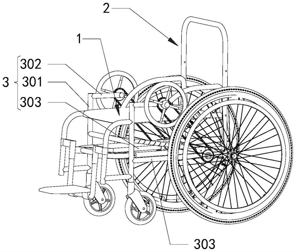 A manual standing wheelchair