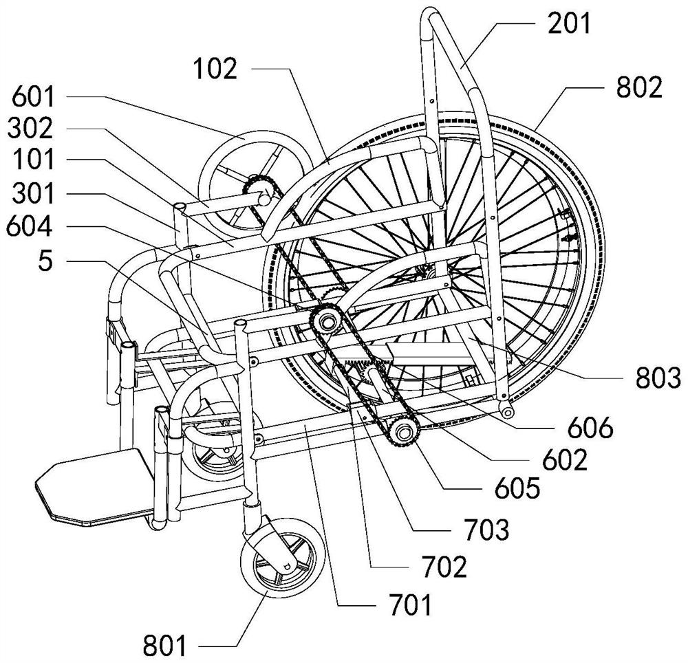 A manual standing wheelchair