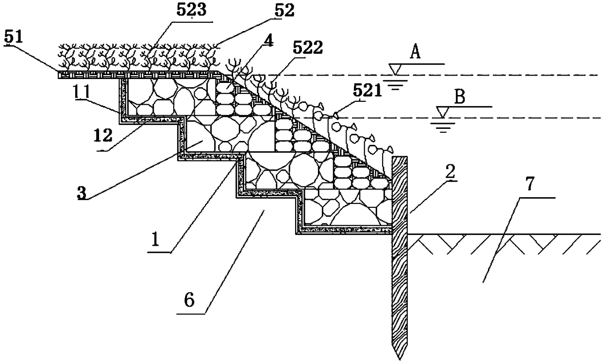 River ecological revetment and construction method thereof