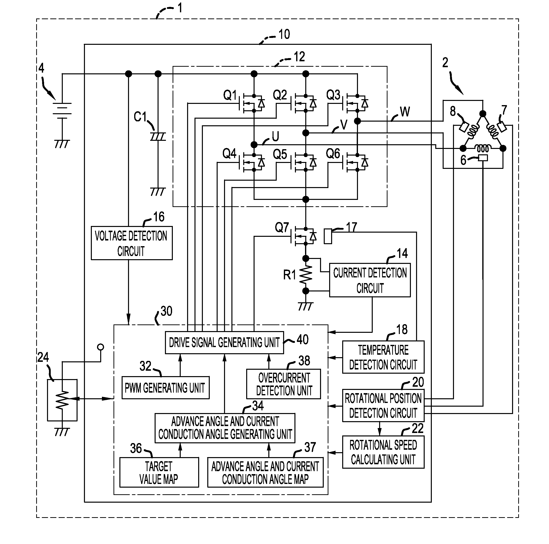 Power tool having a brushless motor and a control unit for controlling the brushless motor