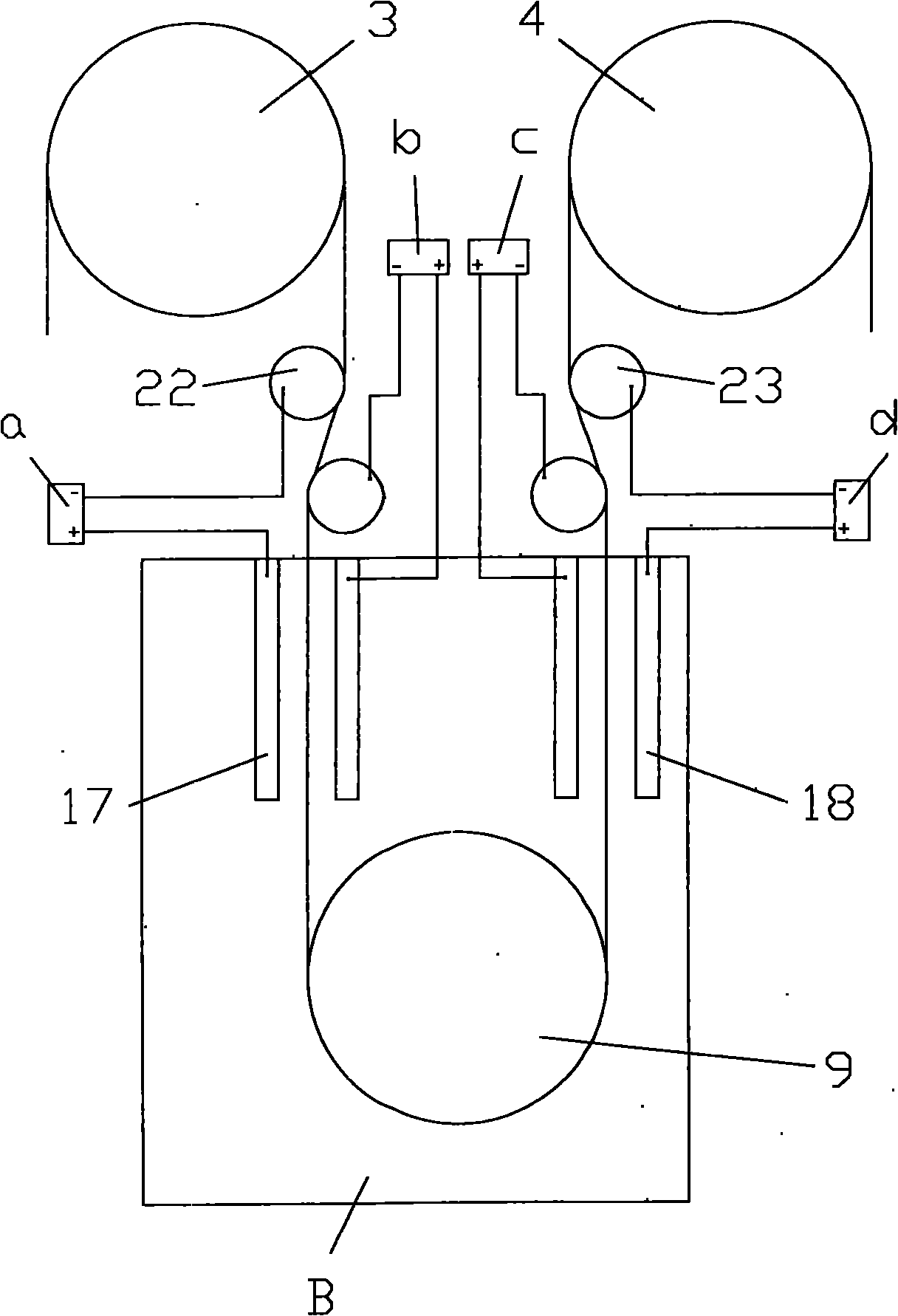 Continuous plating device for films and method for performing continuous plating on films