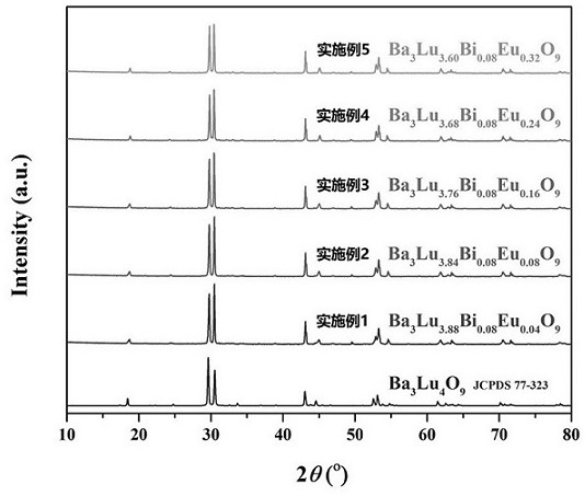 Bi3+/Eu3+ co-activated lutetium acid salt fluorescent powder and preparation method thereof