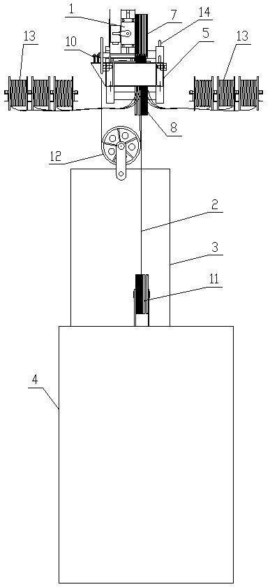 Two-to-one suspension ratio construction hoist arranged on elevator shaft traction machine and operation method thereof