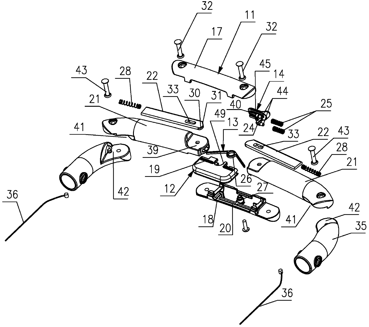 Hand folding mechanism and three-fold handle using the folding mechanism and cart thereof