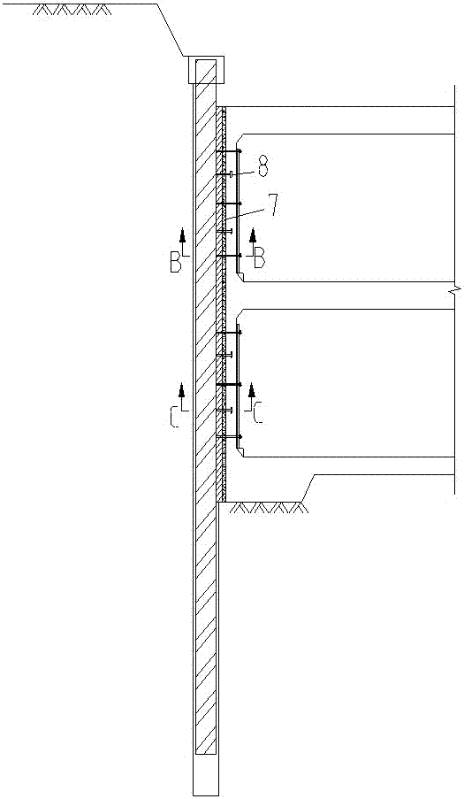 Underground structure outer wall superposed wall adopting HCMW construction method and construction method thereof
