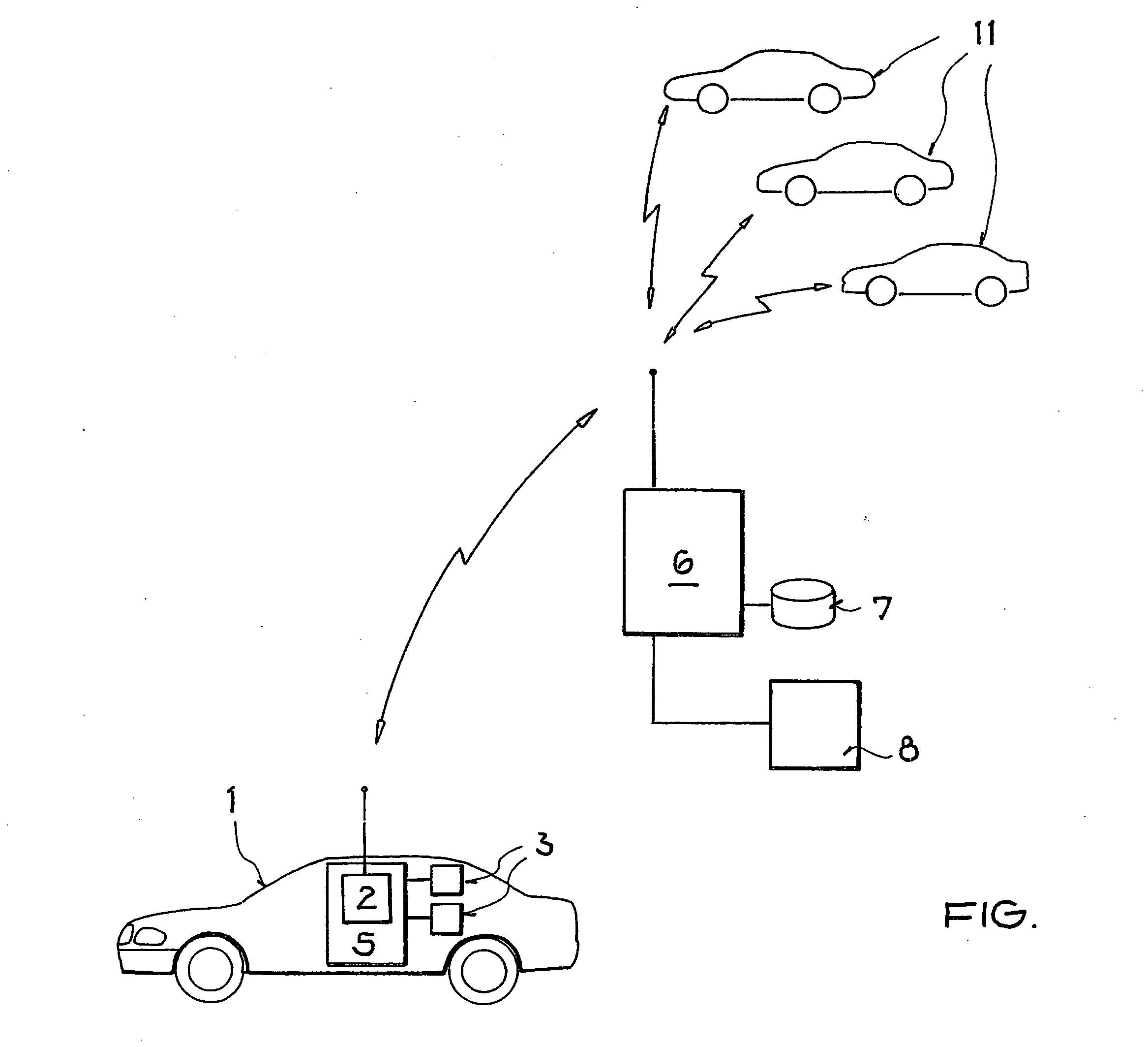 Method and apparatus in a vehicle for producing and wirelessly transmitting messages to other vehicles