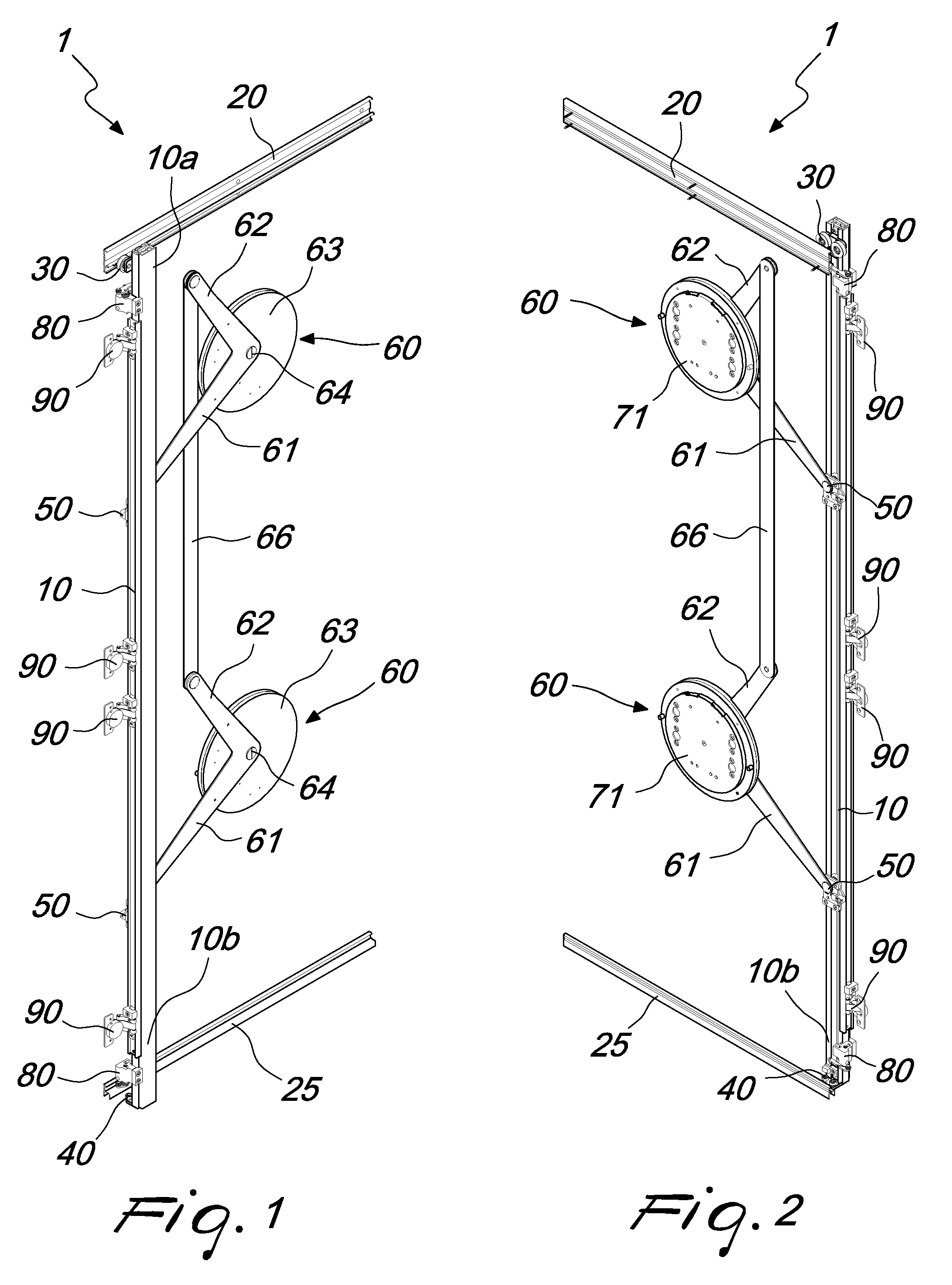 Device for applying laterally retracting doors, particularly for pieces of furniture