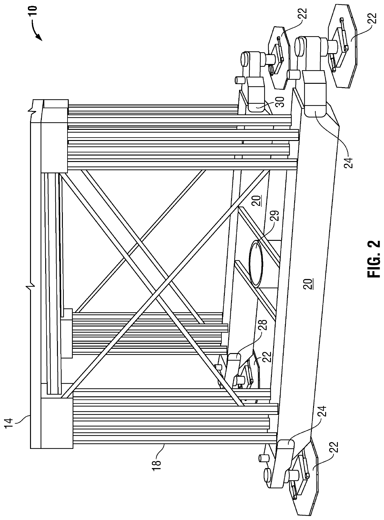 Method and system for positioning a drilling or other large structure using attached positioning shoes with individually addressable wireless vertical and rotational control