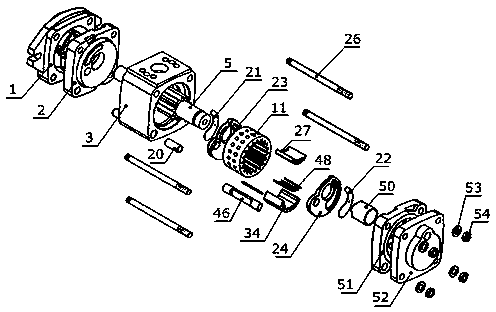 Internally meshed gear pump with radial compensation