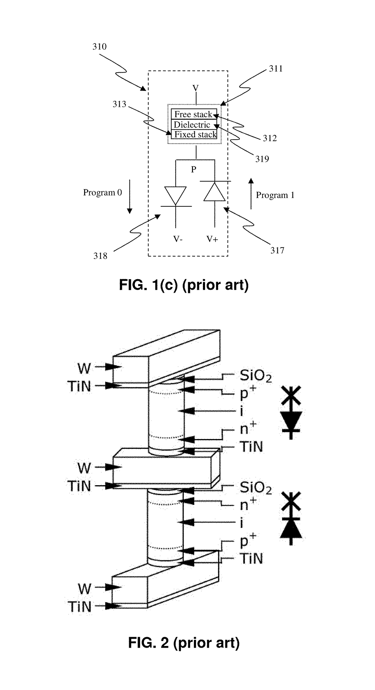 Programmable resistive device and memory using diode as selector