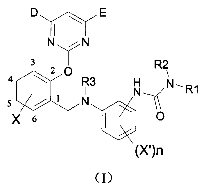 2-pyrimidine oxy-n-ureido phenyl-benzyl amide compound, preparing method and use thereof