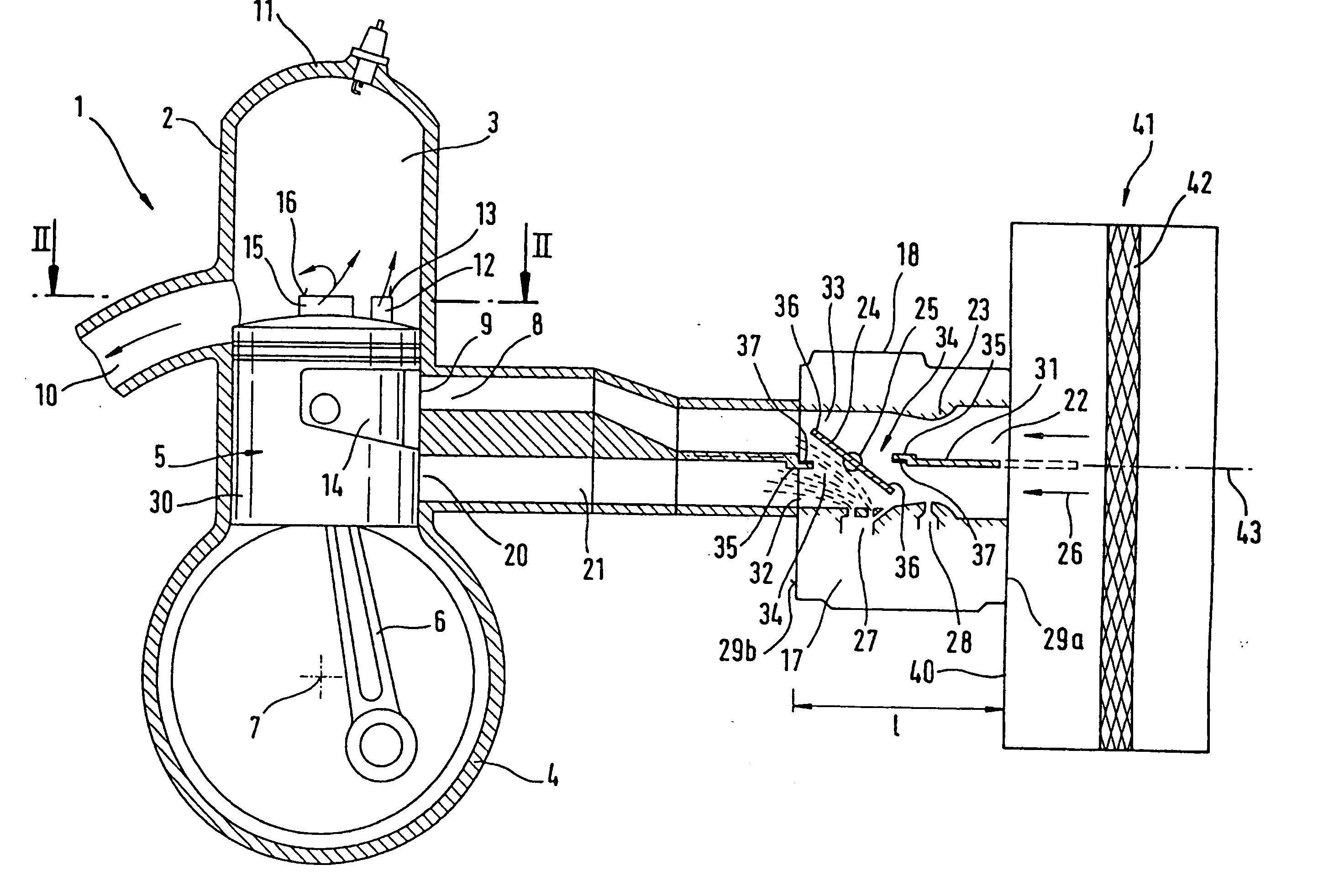 Two-cycle engine with forward scavenging air positioning and single-flow carburetor