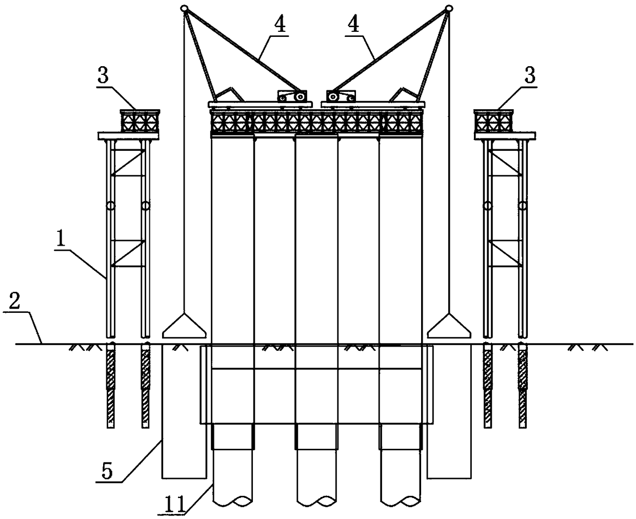 Deepwater embedded rock bearing platform foundation construction method