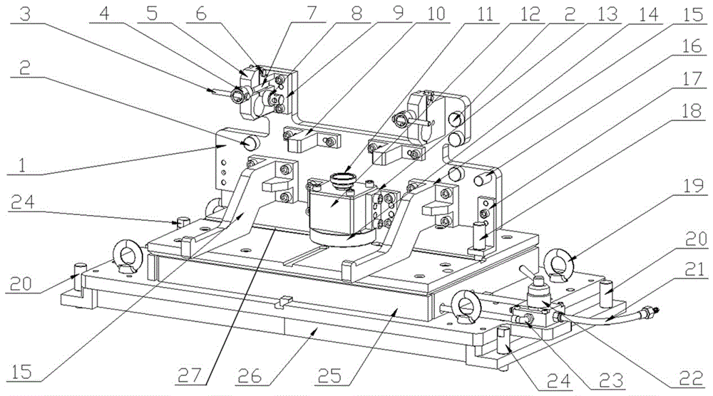 Riveting and welding tool for the beam on the inner gantry of forklift trucks