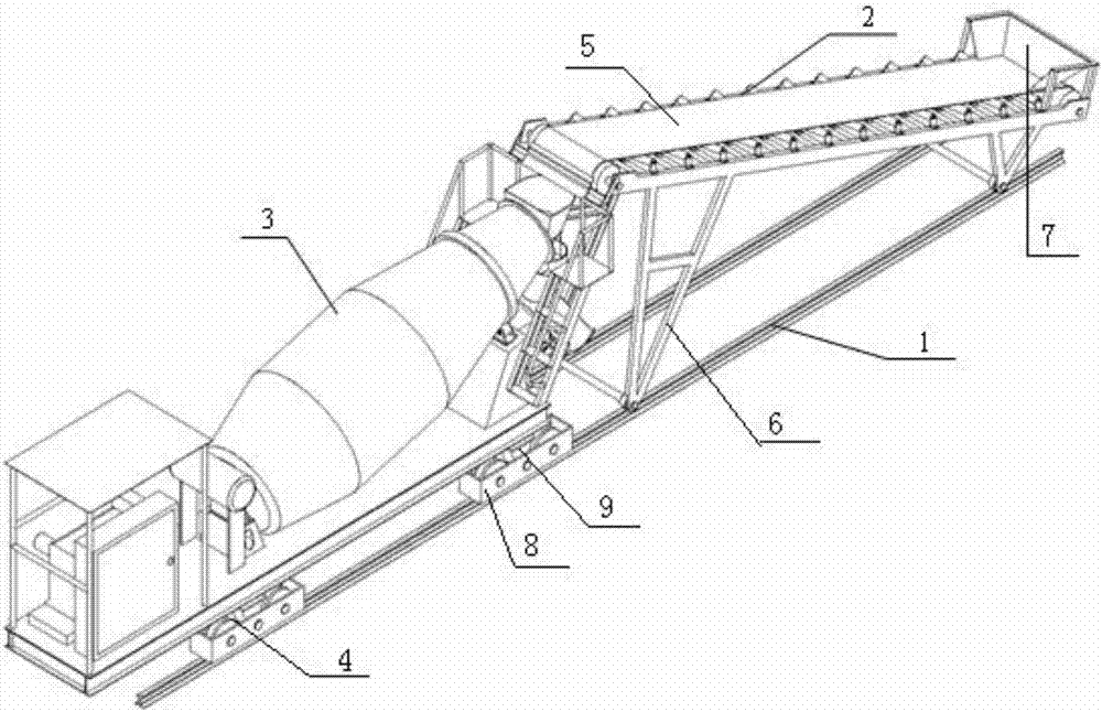 High-speed train ballastless track bed concrete construction surface line-to-line transport device and method