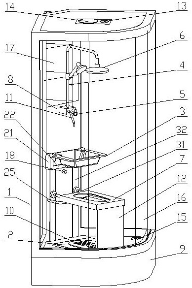 Integrated toilet with compactly arranged folding sanitary appliances