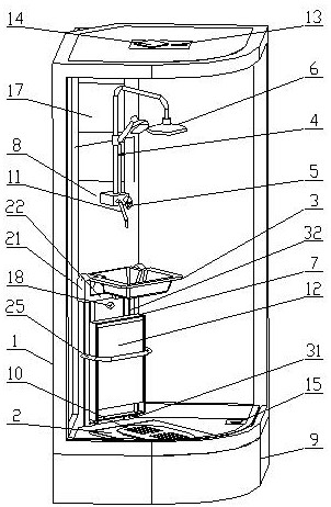 Integrated toilet with compactly arranged folding sanitary appliances