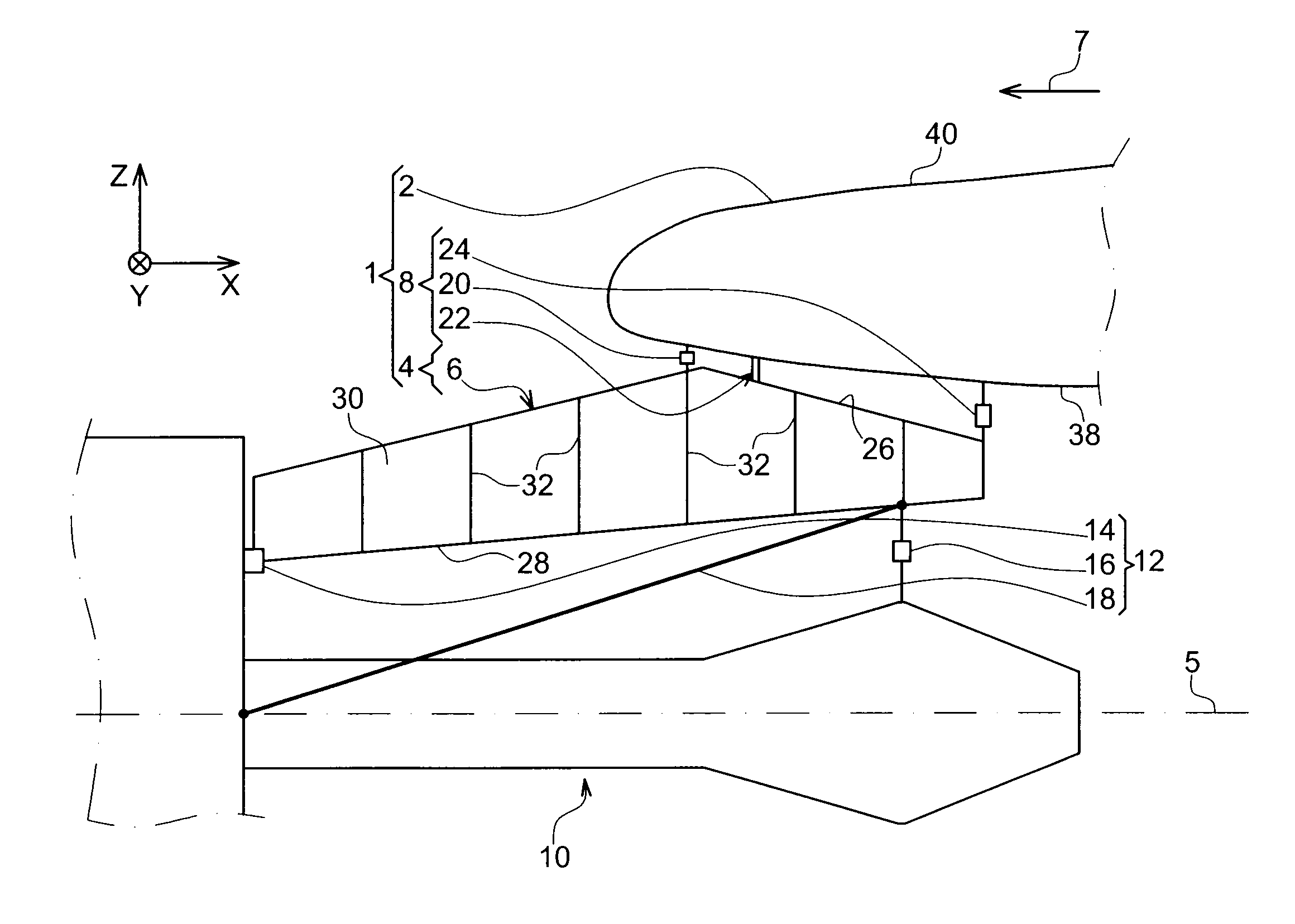 Pylon caisson attachment on a wing, gripping a lateral panel of the caisson