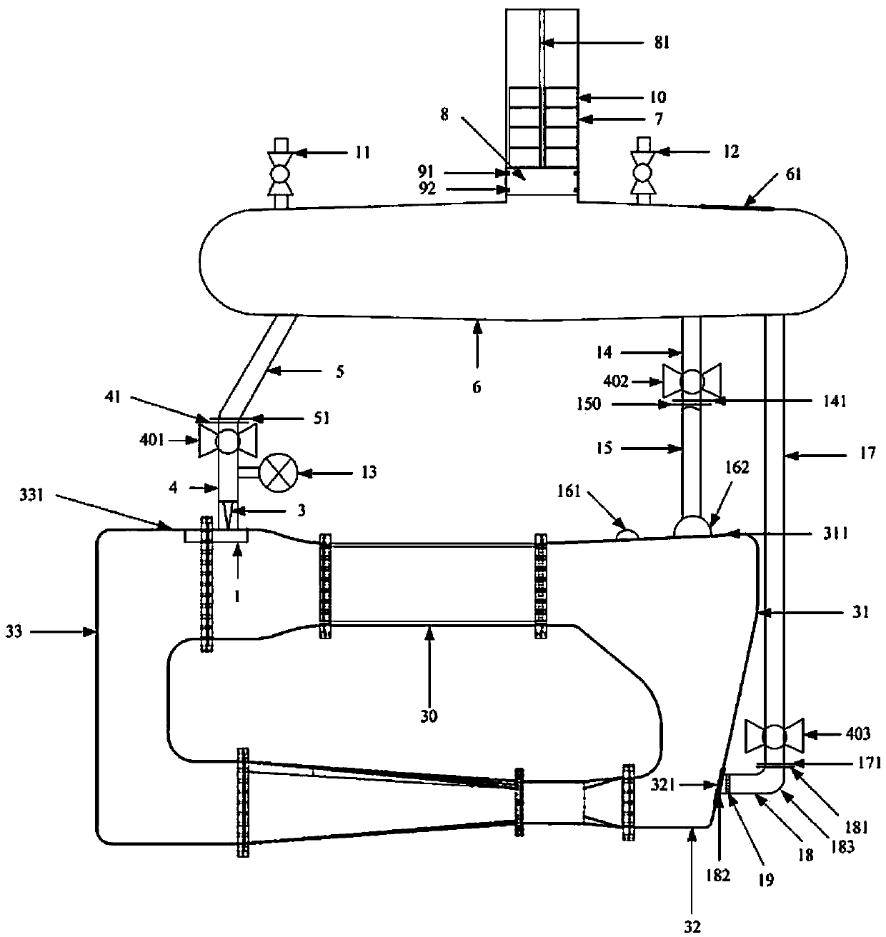 A pressurized water replenishing device for a vertical circulating water tank