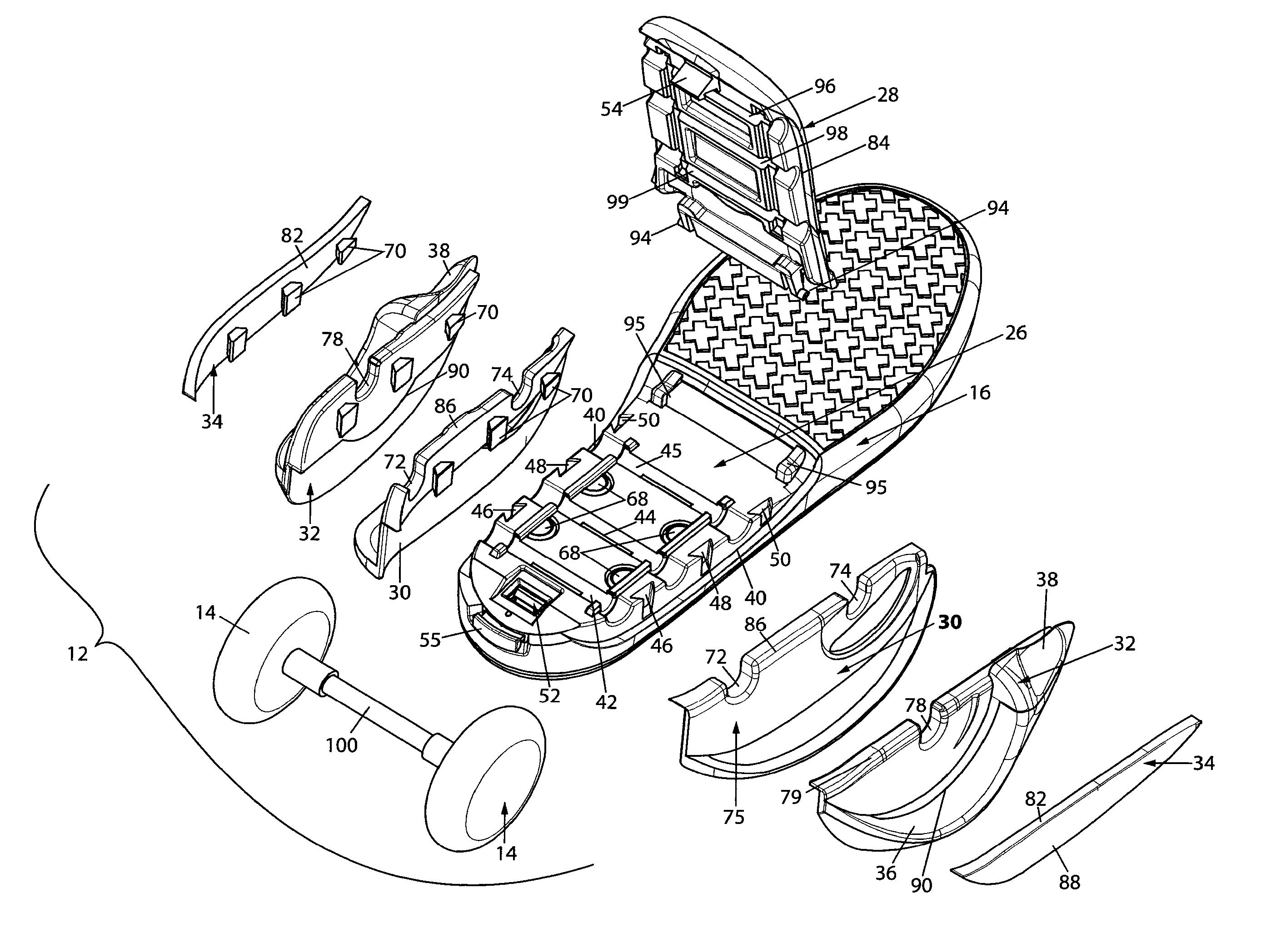 Footwear with adjustable wheel assembly