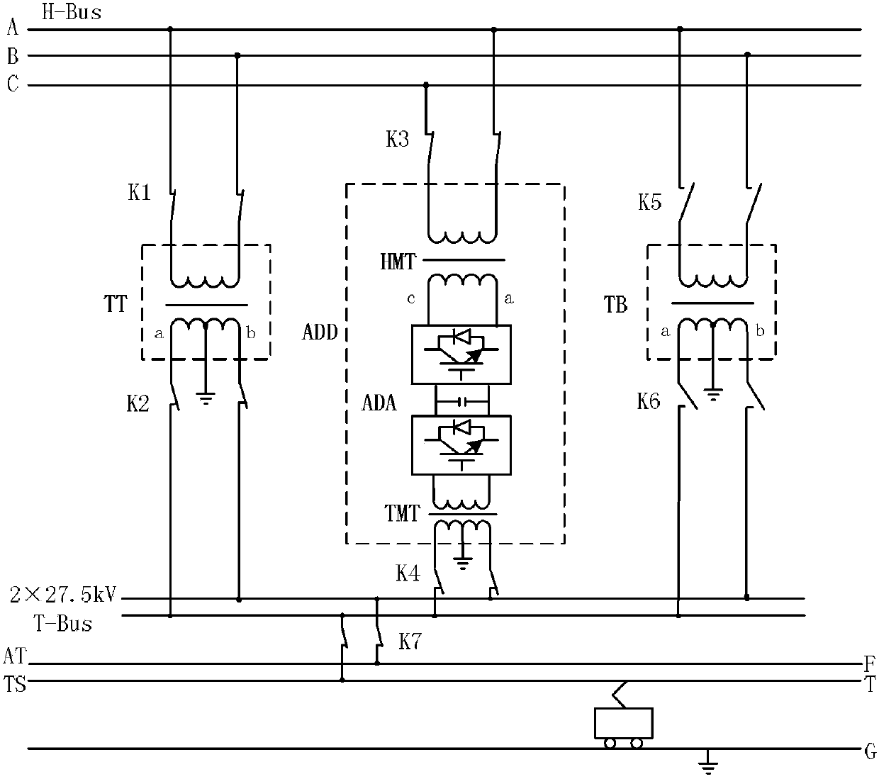 V-v wiring same-phase power supply and transformation structure