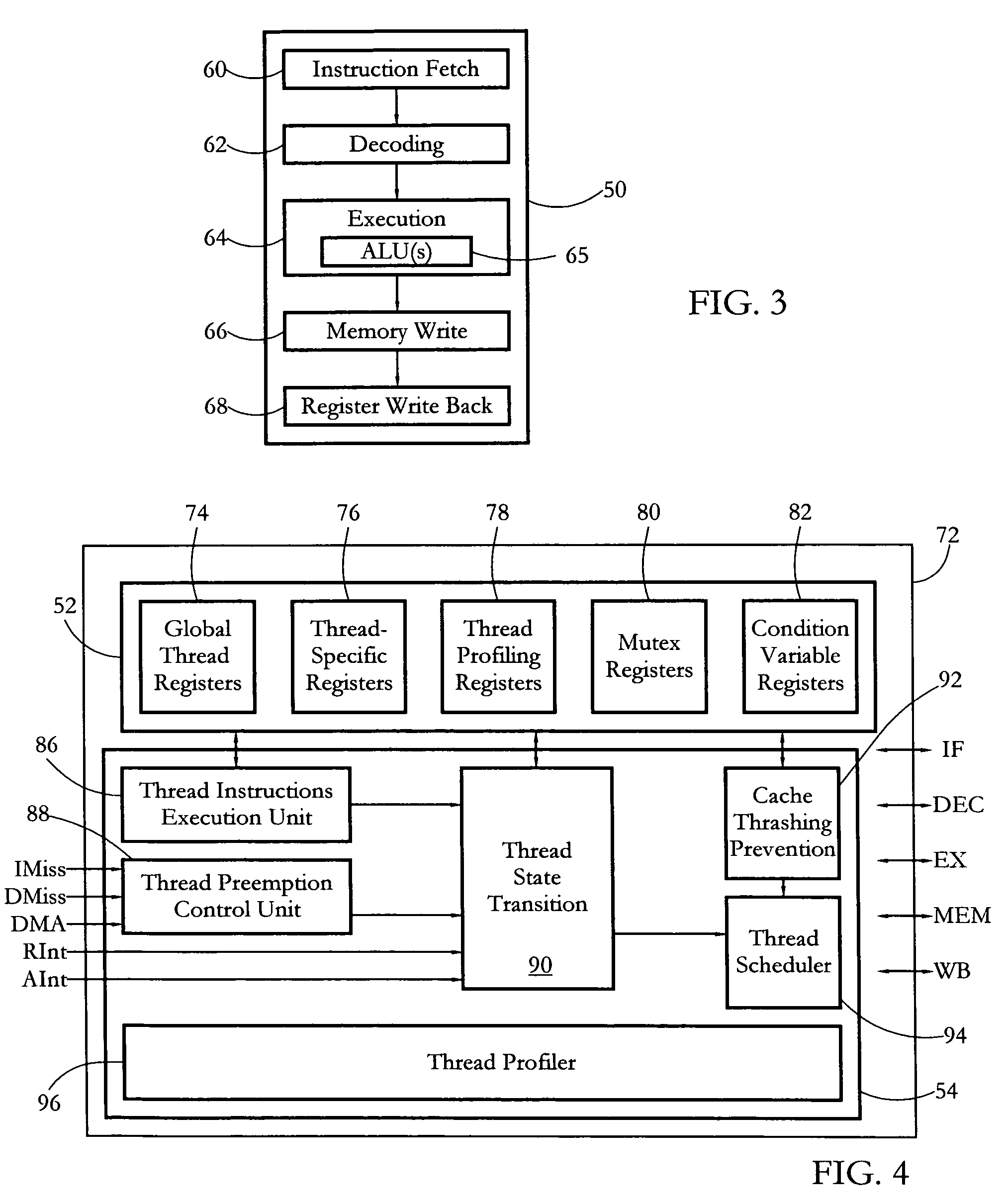 Hardware multithreading systems with state registers having thread profiling data