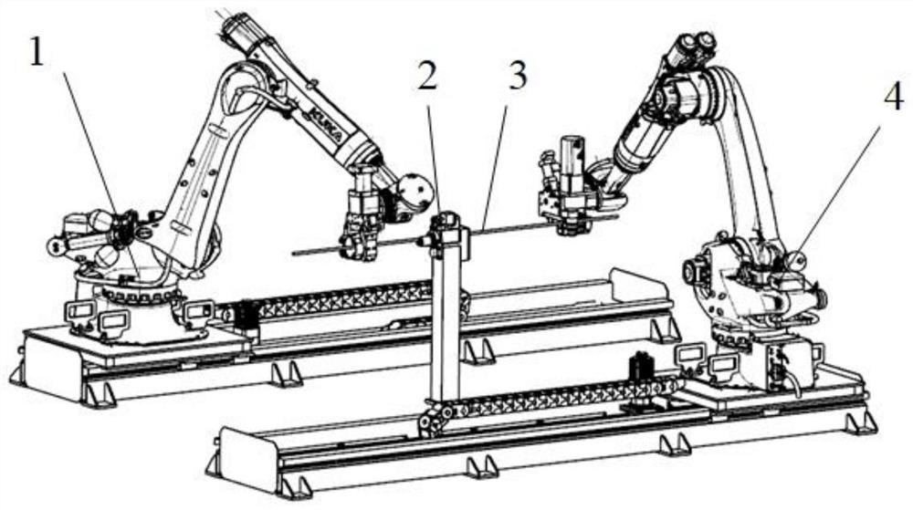 Parallel rail type intelligent robot composite bending forming machining method and device