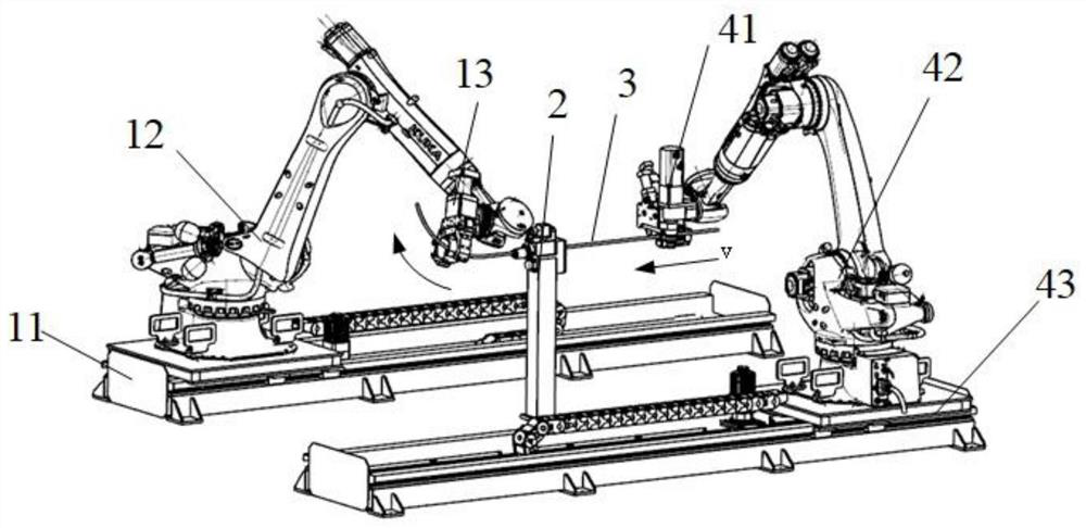Parallel rail type intelligent robot composite bending forming machining method and device