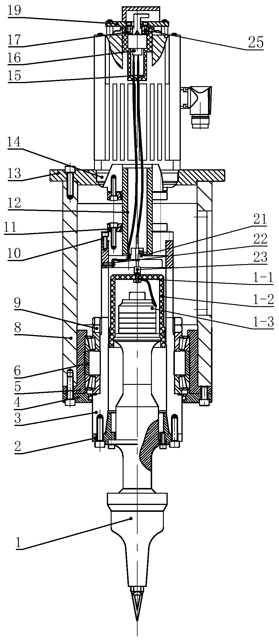 A hollow servo motor-driven electric spindle for ultrasonic cutting