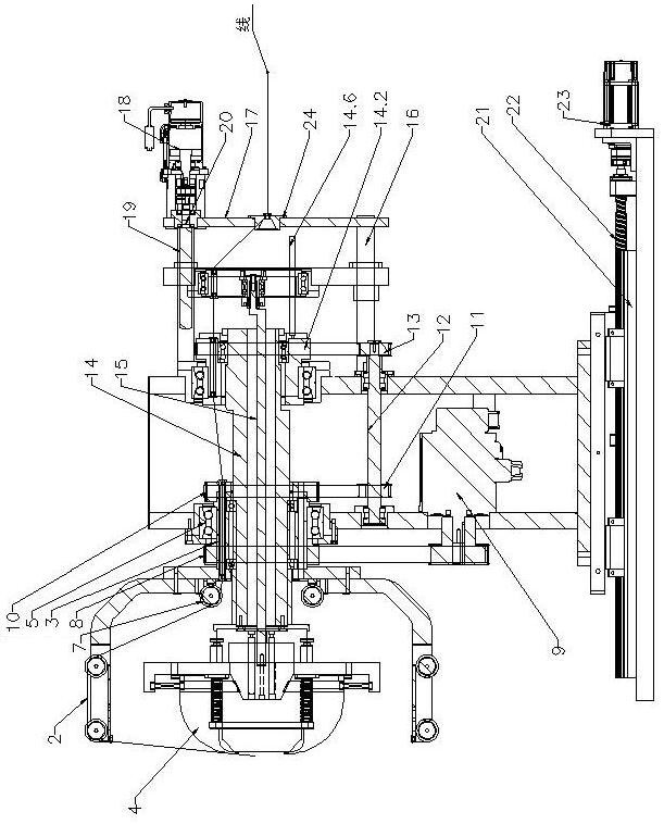 Flying fork winding mechanism with eccentric shaft positioning middle guard