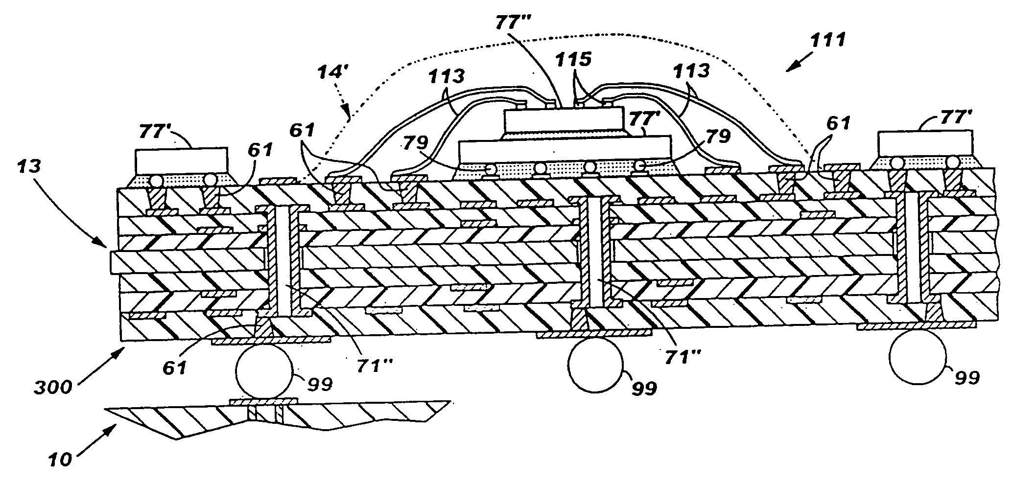 Stacked chip electronic package having laminate carrier and method of making same