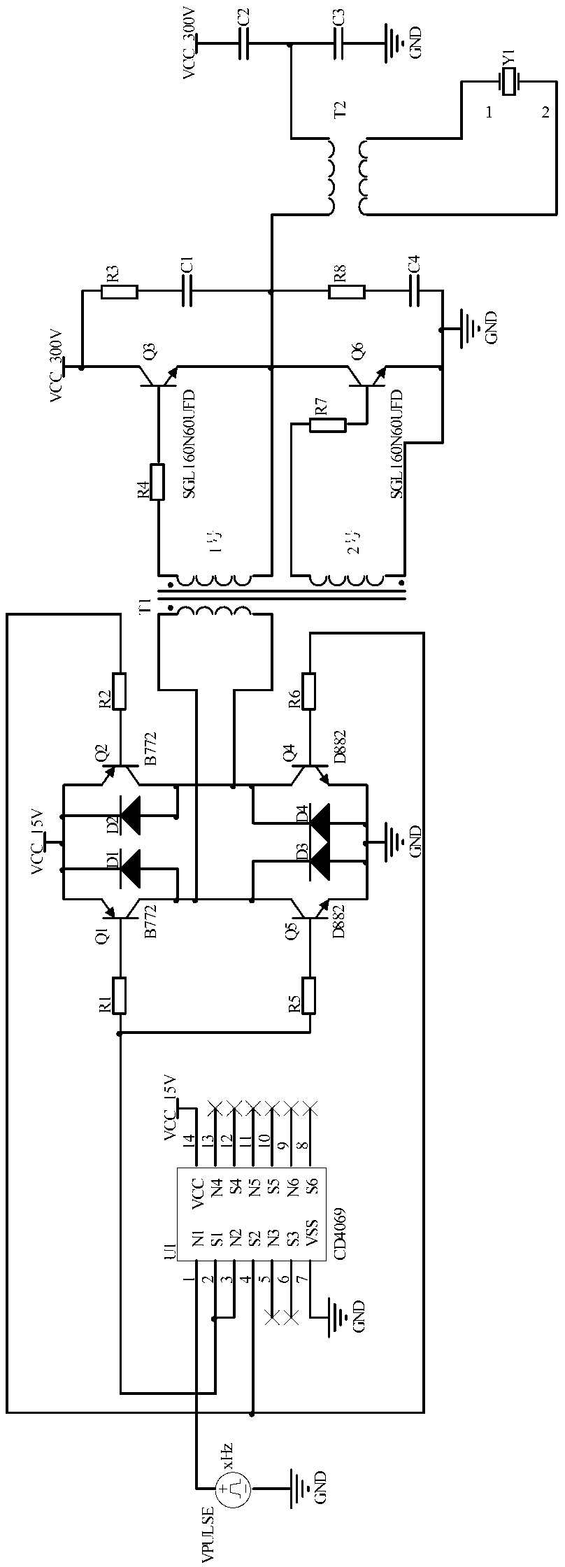 Circuit for driving high-power ultrasonic transducer by one square wave